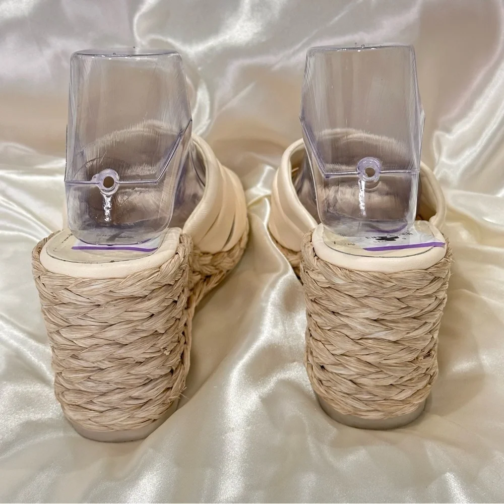 Vince Gilian Espadrille Wedge Sandal 9 Leather Cream Vacation Resort Coastal